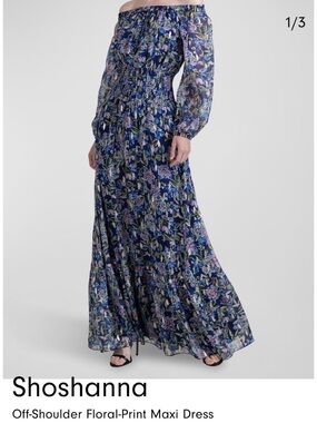 Shoshanna Navy Blue Floral Off-Shoulder Maxi Dress